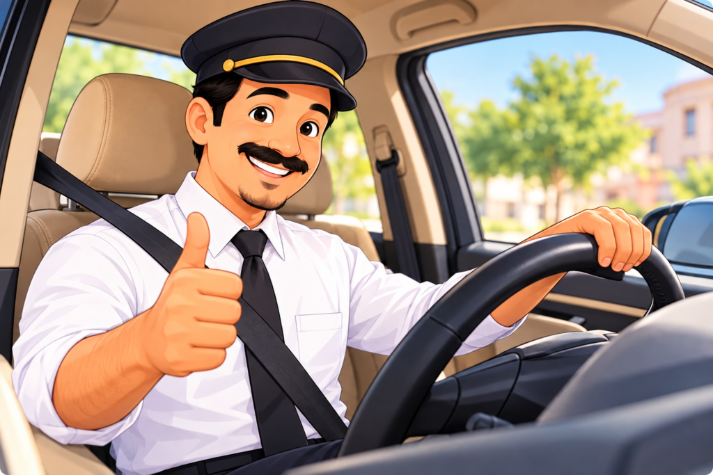 cheerful taxi driver thumbs up